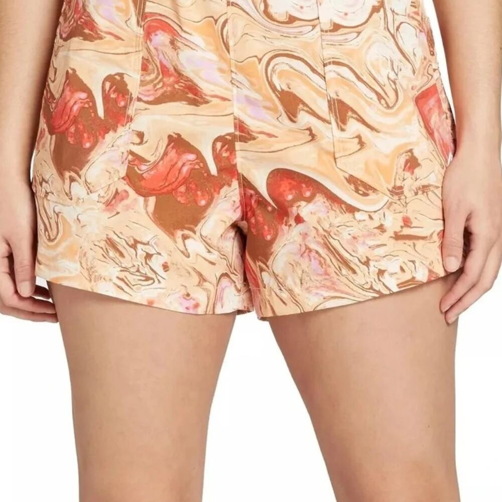 NWT Alpine Design Orange Marbled Woven Shortie Shorts Women's Size Small